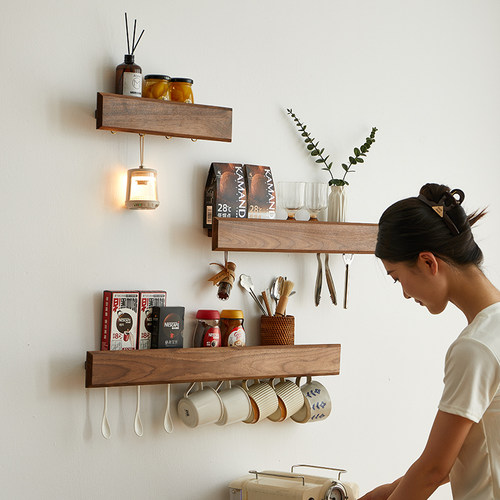墙上置物架壁挂式实木收纳架