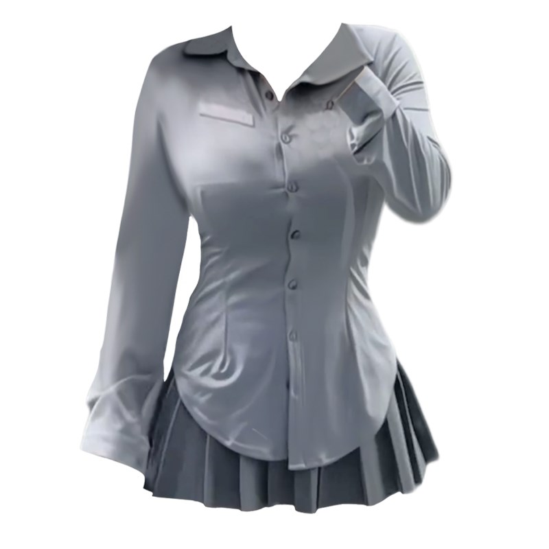 大尺码胖妹妹纯欲风辣妹收腰长袖衬衫女早秋高腰百褶裙JK制服套装