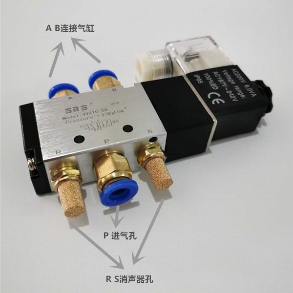 SRS气动电磁阀4V210-08 4V310-10 4V410-15二位五通换向阀220 24V