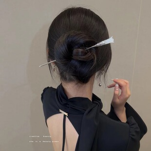极速古风木兰花清冷发簪女后脑勺簪子新中式盘发钗子简约气质金属