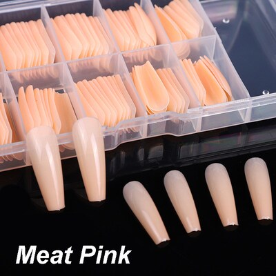 好货100pcs/box Press on False Nails Extra Long Coffin Clear/