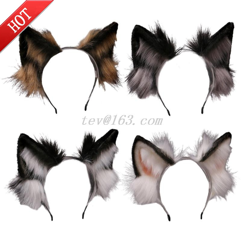 Lovely Animal Faux Fur Wolf Ears Headband Realistic Furry Fl