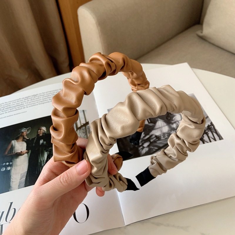 Women Winter Headband PU Leather Retro Hairbands for Women G