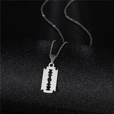 Stainless Steel Safety Blade Razor Pendant Necklace Punk Hip