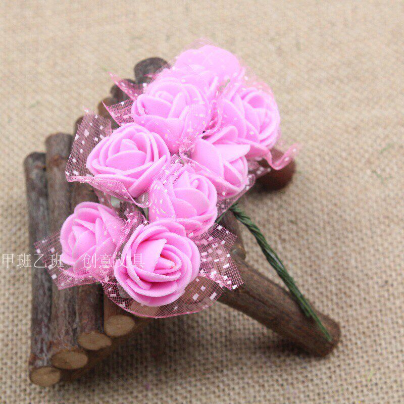 极速甲班乙班泡沫花pe玫瑰花头婚庆花环喜糖盒仿真带纱花朵配件装