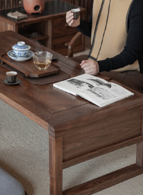 极速新中式席地茶桌黑胡桃实木禅意榻榻米阳台茶室茶桌椅家具组合