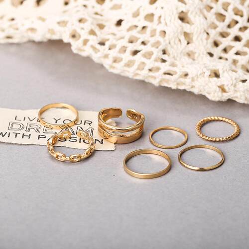 好货rings women 7-piece set 合金金色戒指女复古链条戒指组套7