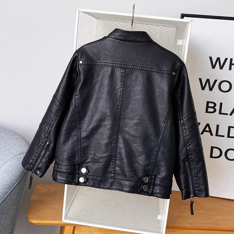 女童机车皮衣2023秋季新款韩版洋派中大童男童儿童真皮夹克外套潮