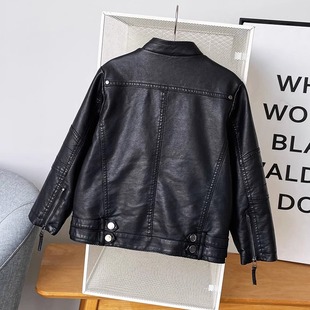 女童机车皮衣2023秋季新款韩版洋派中大童男童儿童真皮夹克外套潮