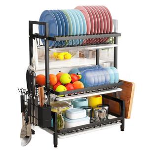 厂家75L大容量洗碗架三层厨房台面碗碟收纳架抽拉式沥水碗架