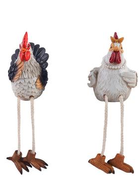 创意家居桌面可爱装饰吊脚公鸡母鸡摆件树脂工艺品雕像