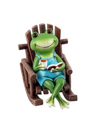 新品躺椅休闲青蛙治愈解压摆件创意动物办公室桌面树脂工艺品