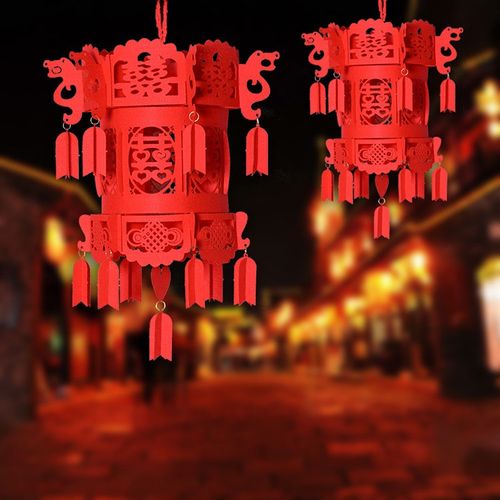 速发结婚灯布挂件宫灯植绒布挂饰创意新新笼置无纺布拉花房房