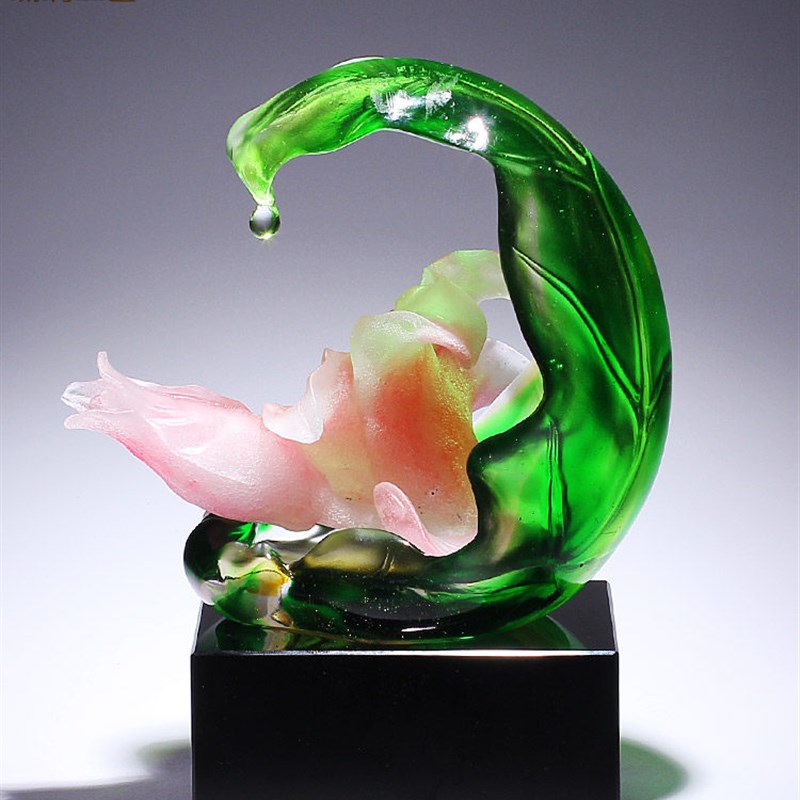 速发琉璃艺术品百合花朵摆件客厅水晶工艺轻奢高档乔迁新居礼品送