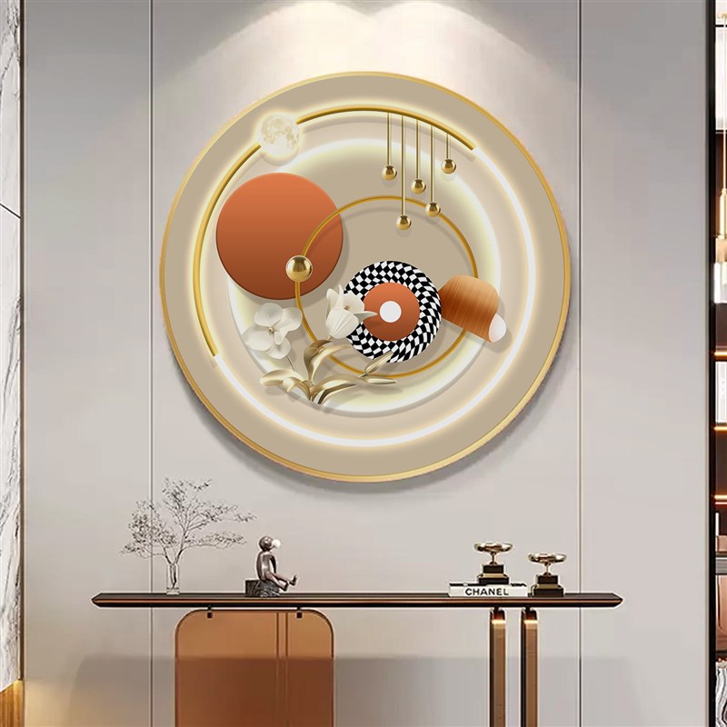 速发现代轻奢客厅装饰画圆形几何抽象造型挂画高级感玄关走道墙面