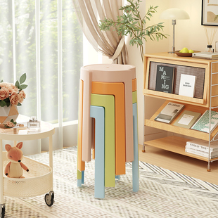 速发塑料凳子家用简约可叠放加厚风车高圆胶板凳结实耐用餐桌椅子