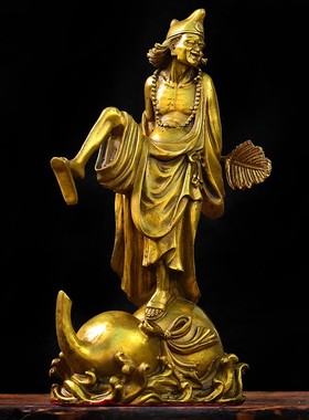 速发纯铜济公摆祥 降龙罗汉佛像 吉件奉安供平工艺品笑佛葫芦家居