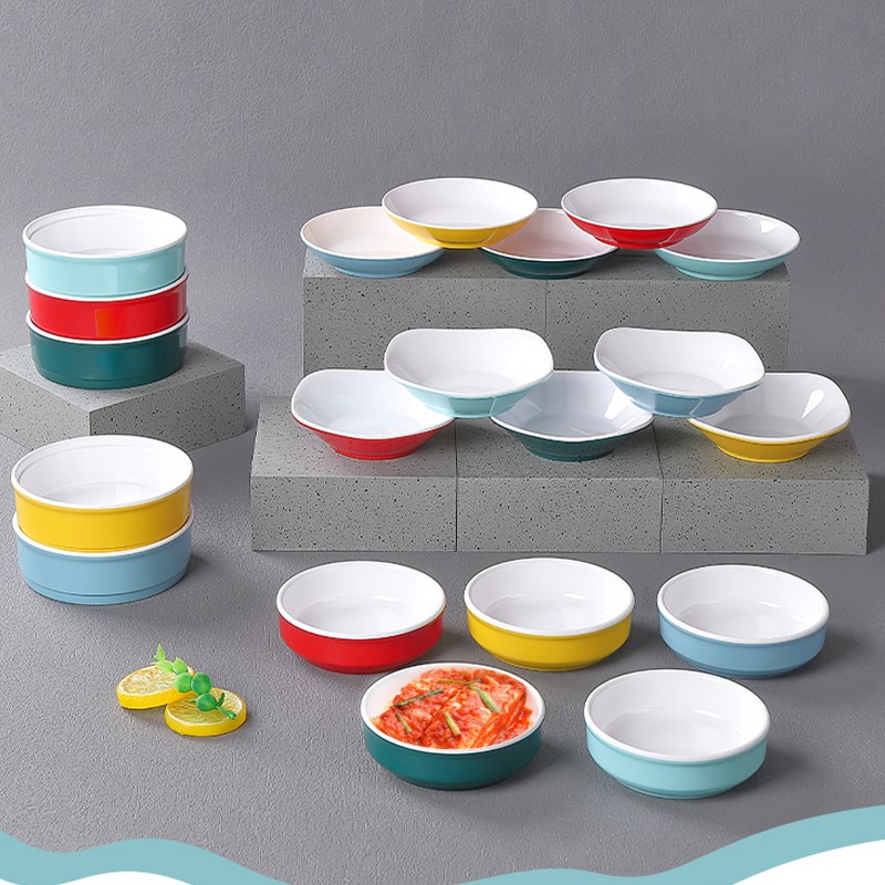速发密胺双色快餐浏蒸料菜创意菜碟子塑碗韩式烤肉店配菜碟餐具