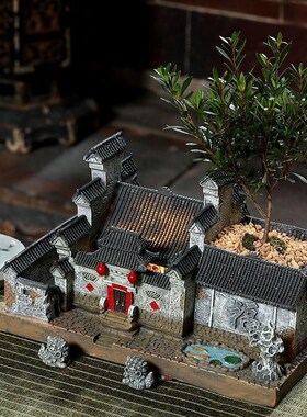 速发中式徽派古建筑盆型文竹盆景植物小模栽桌房微景观造景老面子