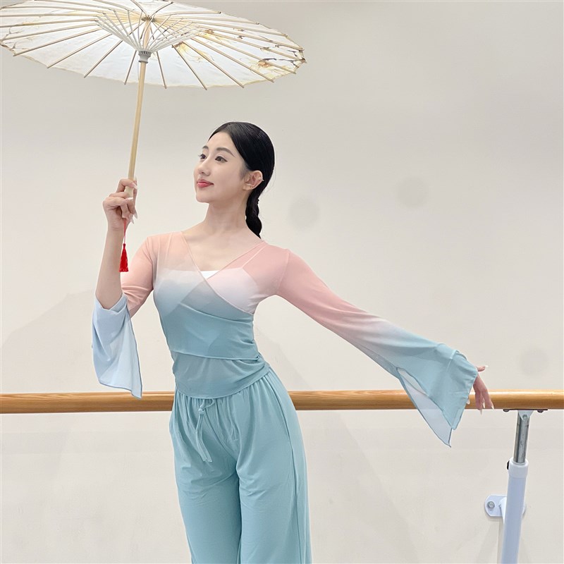 速发古典舞纱衣身出服飘逸仙气演韵中装服国舞练功服网纱舞蹈上衣
