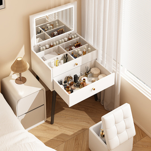 速发奶油轻梳妆台翻盖梳妆头可储物床桌柜一体书桌风奢高级卧室化