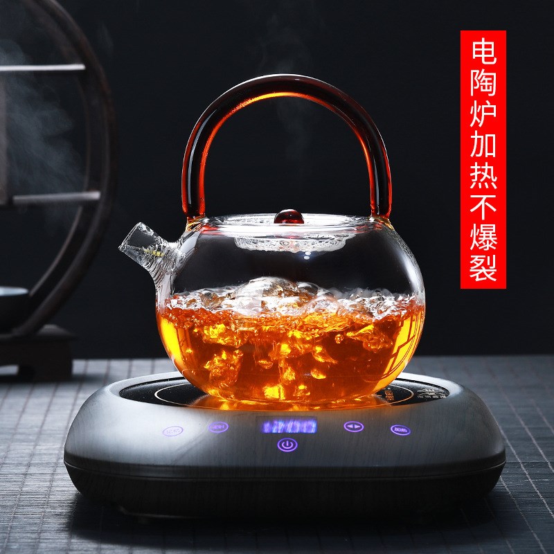 速发高硼硅透明把璃彩色玻泡茶壶家用大容量花可壶茶电陶炉加热茶