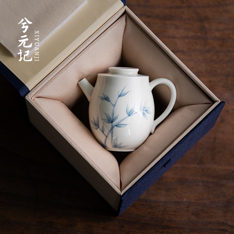 速发白瓷手绘竹韵影青茶壶陶瓷功夫茶具家用单壶小号中式泡
