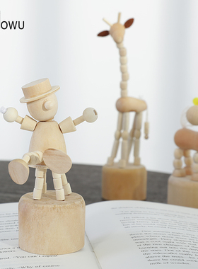 速发创件木质小动物摆意简约可偶木爱人客厅家庭治愈系礼物摆设装