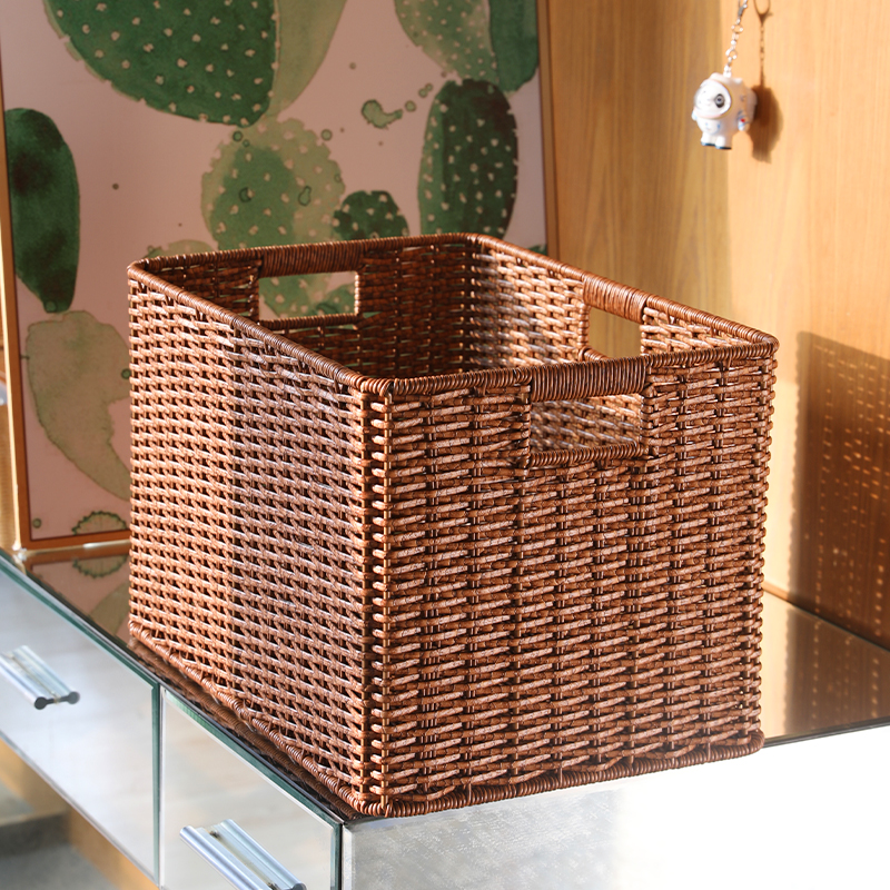 速发收整筐风格子柜内置收纳篮塑理仿藤编纳料储物筐长方形