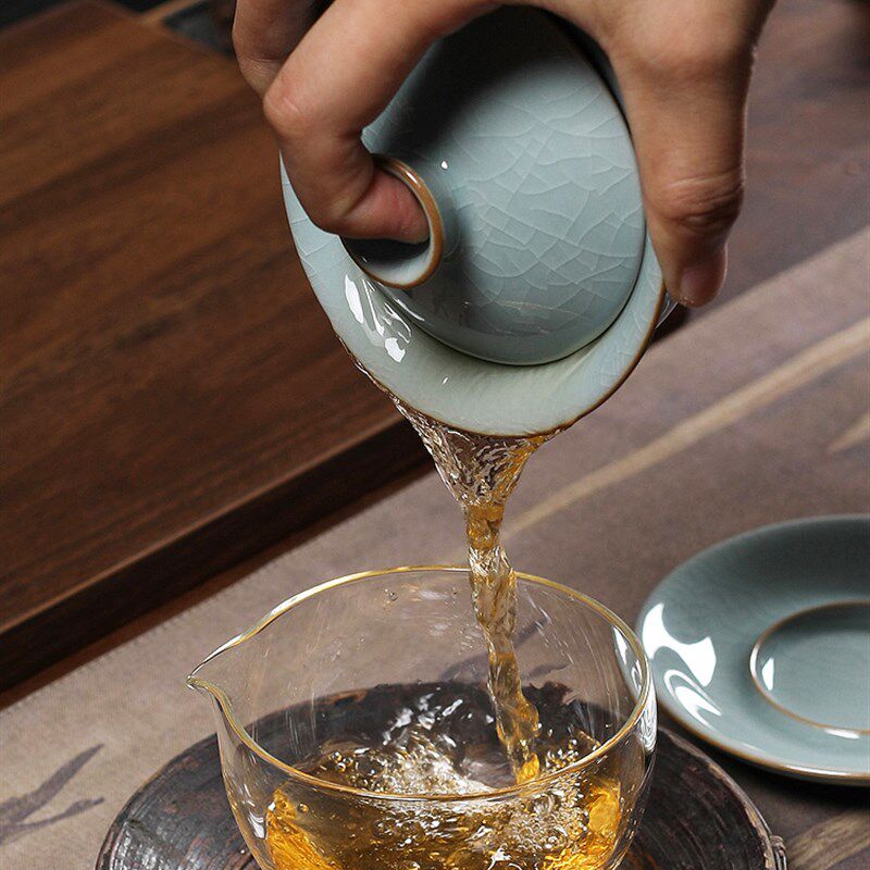 速发青瓷三才盖碗茶杯大号茶泉手工冰裂纹陶瓷单个手抓龙泡碗功夫