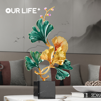 速发银杏叶艺件彩工摆新品式高级感客厅玄关电视柜装饰中乔迁礼品