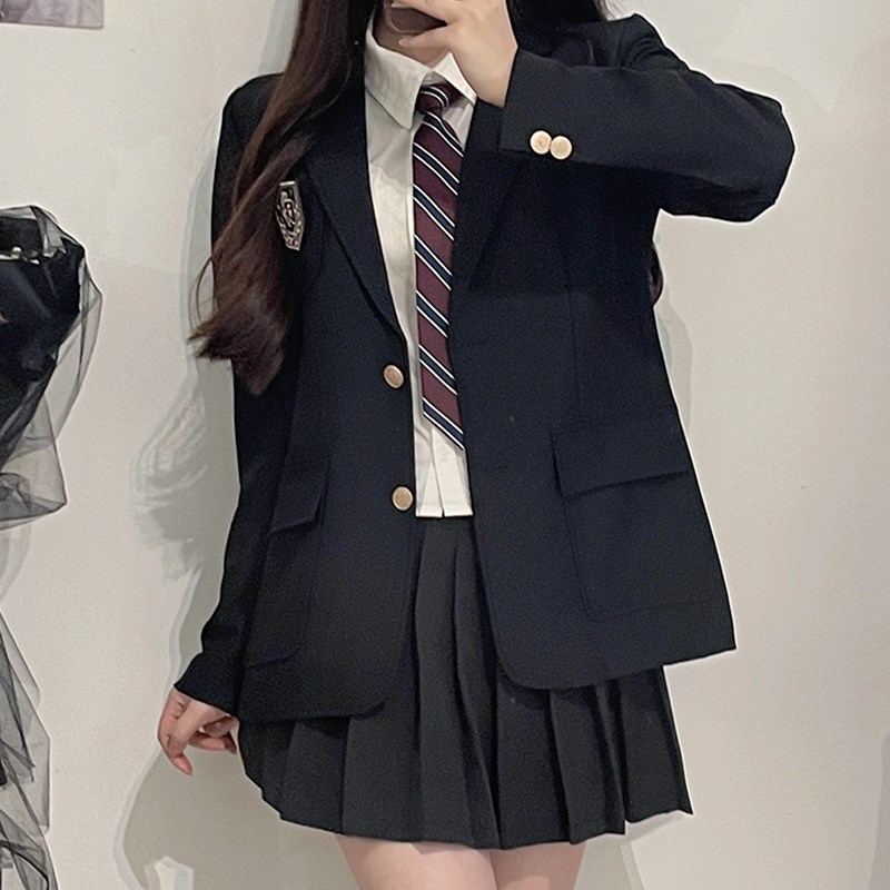 速发jk外套秋冬季供校感初赛中学院风黑色西服校服比高班服套装