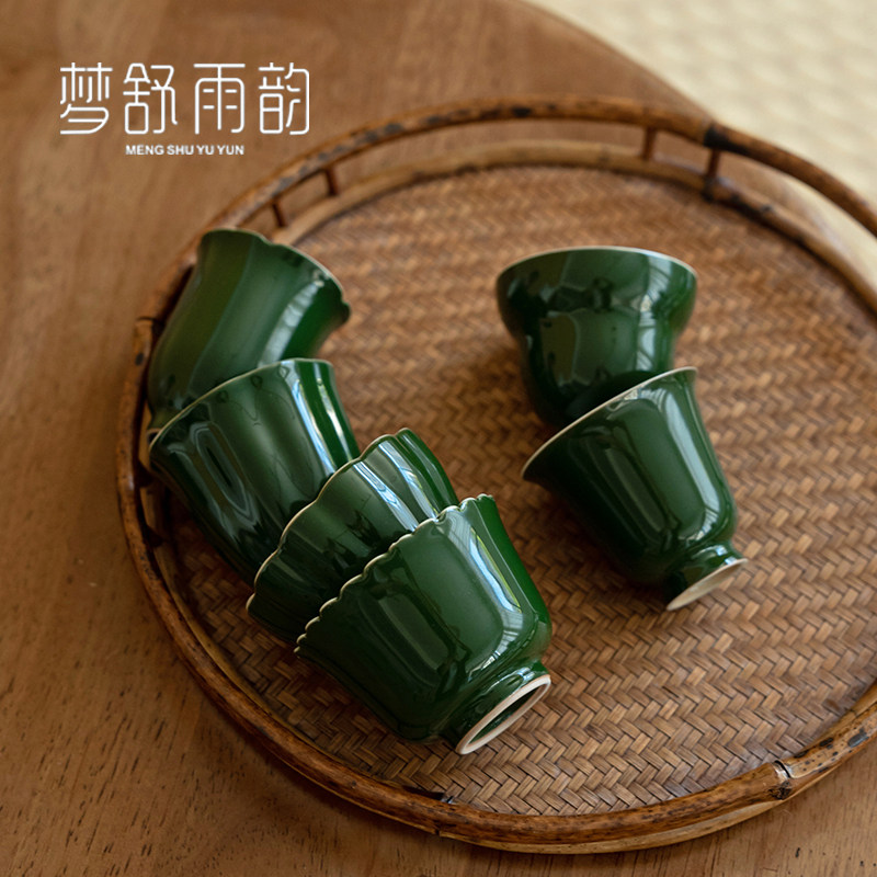 速发草木灰鹦功绿茶杯品茗杯工手陶瓷鹉夫茶杯单杯家用功夫茶具小