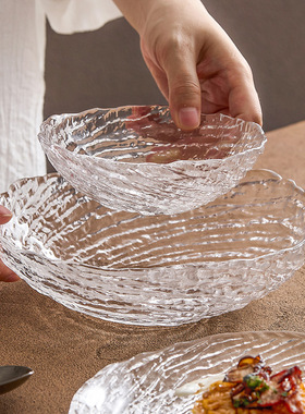 速发优格沧海玻璃碗盘家用汤碗甜品盘拉点轻奢高级感浅盘碗心沙水