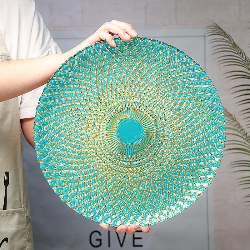 轻奢西餐盘子网红水果盘玻璃家用茶几干 干果零食摆放盘瓜子糖果