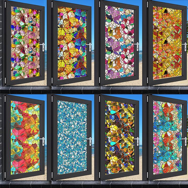 欧式彩色覆古彩绘艺术静电磨砂玻璃贴膜衣整体橱柜门窗户窗花贴纸