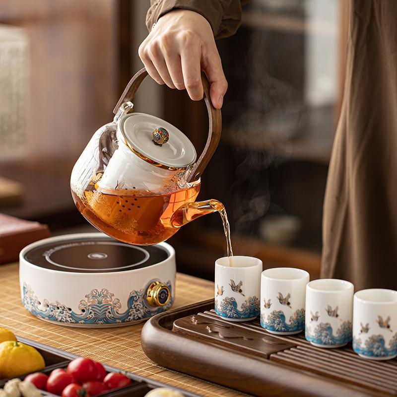 黑晶炉套装珐瑯彩玻璃提梁壶耐高温家用烧水壶煮茶器过滤泡煮茶壶