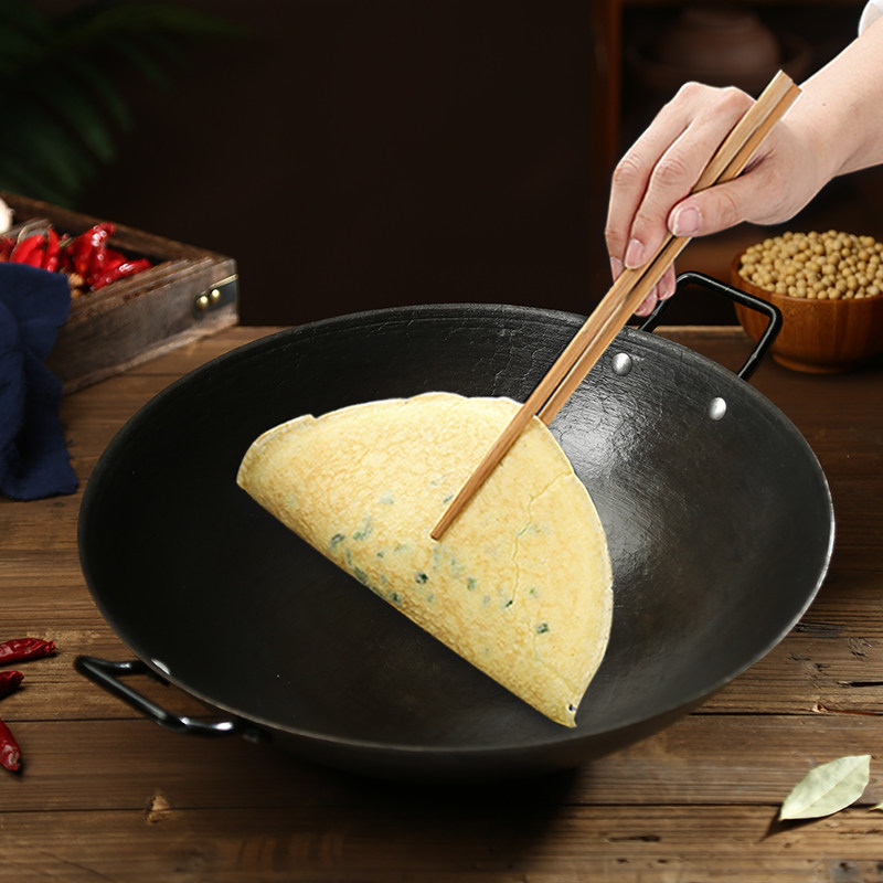 传统老式双耳铸铁锅小号炒锅家用圆底无涂层不粘锅燃气灶炒菜锅具