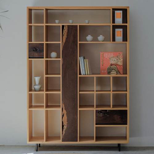 野径生活 墨韵淡影茶书架茶室博古架侘寂风现代中式储物实木设计