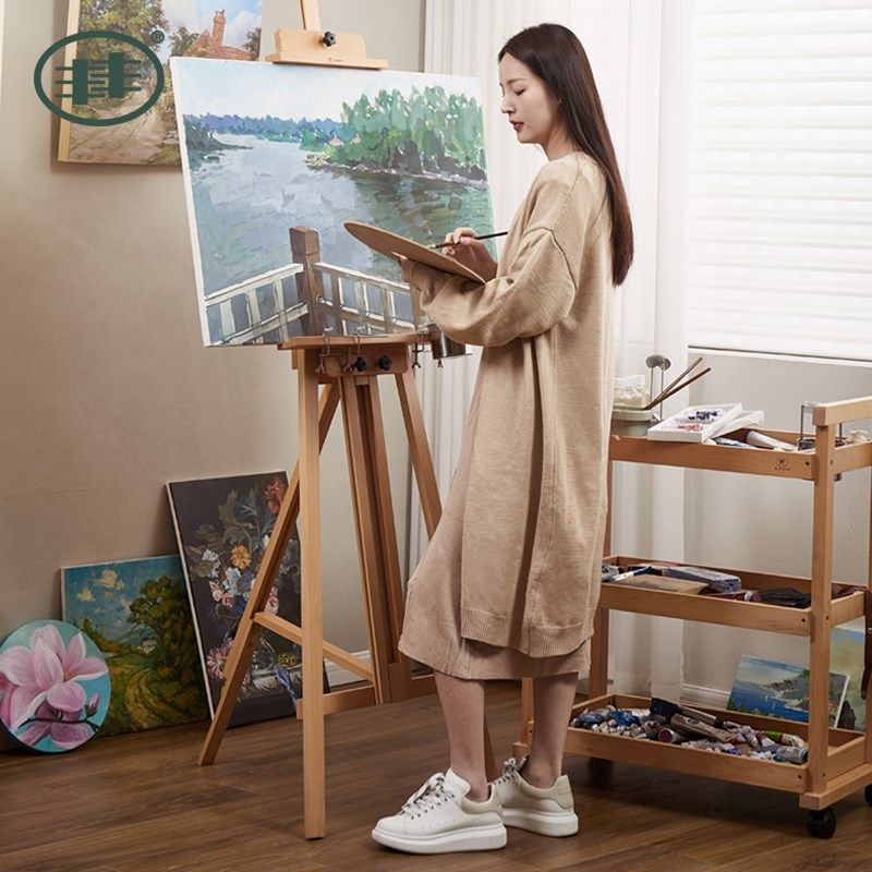 丰丰画架画板美术生专用画室后支撑式可折叠收纳升降提升三角丙烯