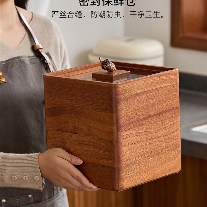 实木米桶密封家用2025新款防虫防潮橱柜米缸五谷杂粮收纳盒储米箱