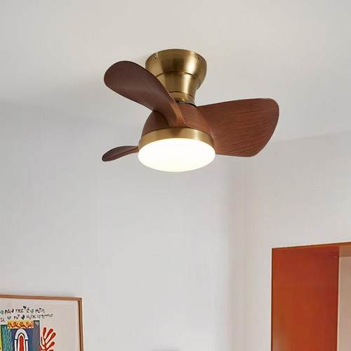 法式胡桃木色吊扇灯饭厅卧室儿童房护眼静音吸顶灯新款一体吊扇灯