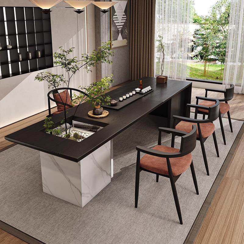 侘寂风实木大板茶桌椅组合客厅家用碳化黑泡茶桌子茶台现代简约