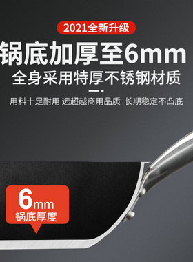 特富龙商用不锈钢复底不粘煎锅 煎炒饼蛋牛排电磁炉18-40cm平底锅