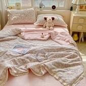 精选A类云感双层纱夏被四件套蕾丝镂空小清新碎花边超柔软夏季 4件