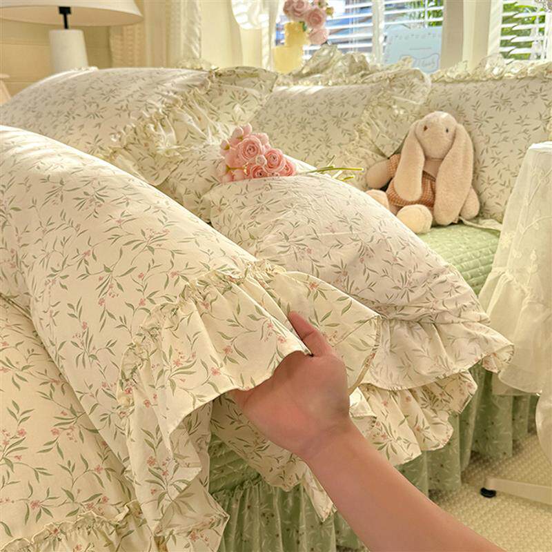 春夏法式公主风水洗棉床上四件套床盖款四季通用花边床单被套床裙