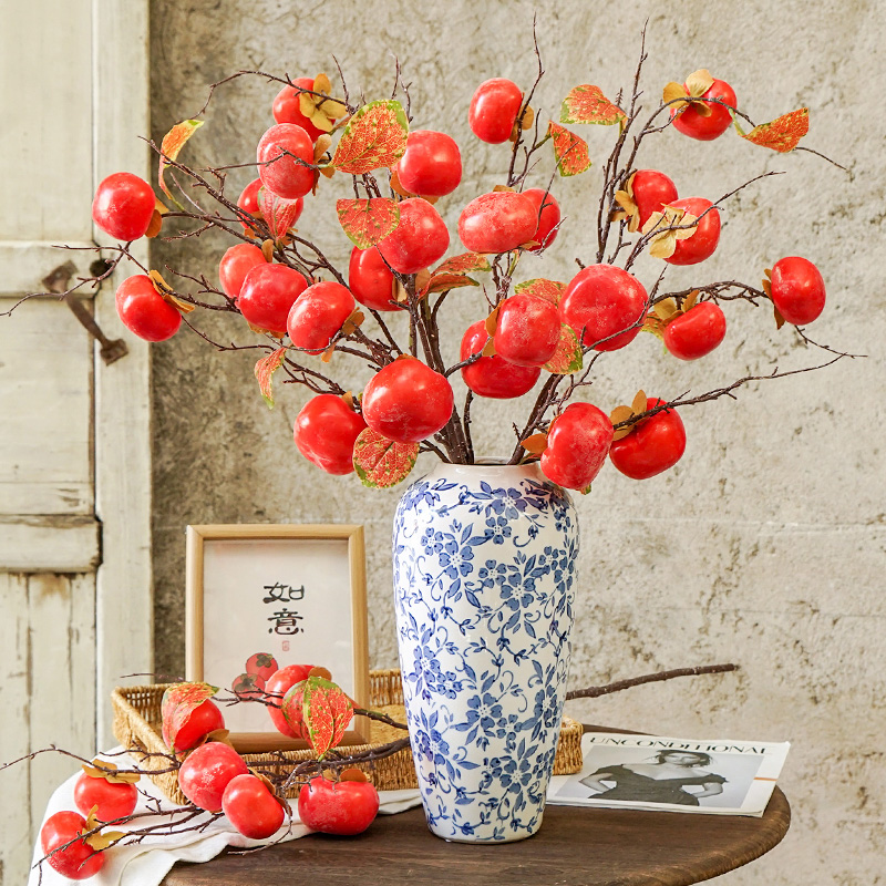 速发花野 柿子在客厅餐桌柿如柿意插花摆件干花假花装饰花艺摆设
