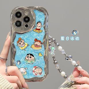 速发适用15手机壳iPh14pro可爱链新游泳小条1 12电镀银硅11胶
