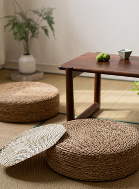 速发草铺蒲小编织坐垫榻榻米地上蒲草跪坐墩打坐日式圆形编垫团桌