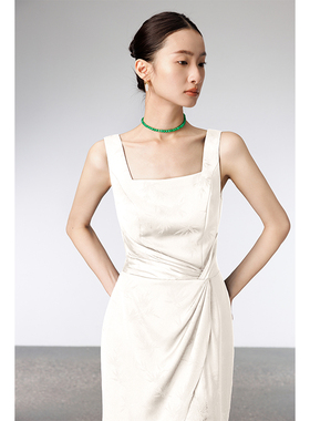 速发白色吊带宴会t礼领生日p晚y轻奢小众高端登记服证订婚连衣裙